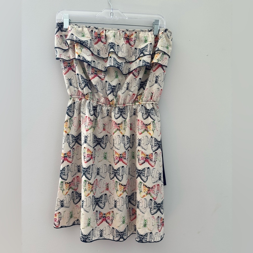 Butterfly Print Strapless Dress